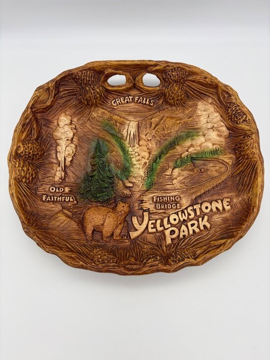 TACO Other - Vintage TACO Yellowstone Park Faux Wood Resin Wall Bowl Tray Old Faithful 11.5in